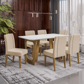 Mesa de Jantar Dobuê Áustria 160x90 com 6 Cadeiras Estofadas