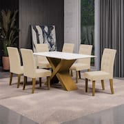 Mesa de Jantar Retangular Dobuê Dubai Light 160x90cm com 6 Cadeiras Estofadas Revestidas em Tecido Veloplus