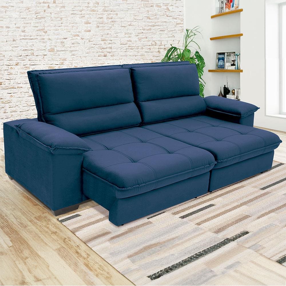 Sofá de 3 Lugares Linoforte Barcellos com 200 cm de Largura, Retrátil/Reclinável, com Revestimento em Tecido Suede