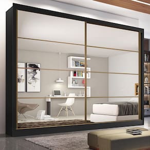 Guarda-Roupa Casal Mademarques Sevilha com 2 Portas, 6 Gavetas, 10 Prateleiras e Espelho - 228cm de largura