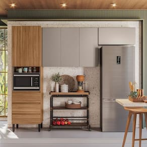 Cozinha Compacta Demóbile Lazuli com 5 Portas, 3 Gavetas e 2 Prateleiras - 259,5cm de largura - Amêndola Touch/Nude Prime TX