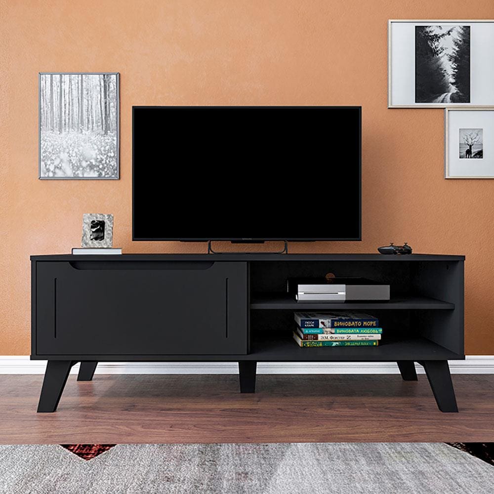 Rack Artely Lotus com 134 cm de Largura, 1 Porta Basculante, Ideal para TV de Até 60” - Preto