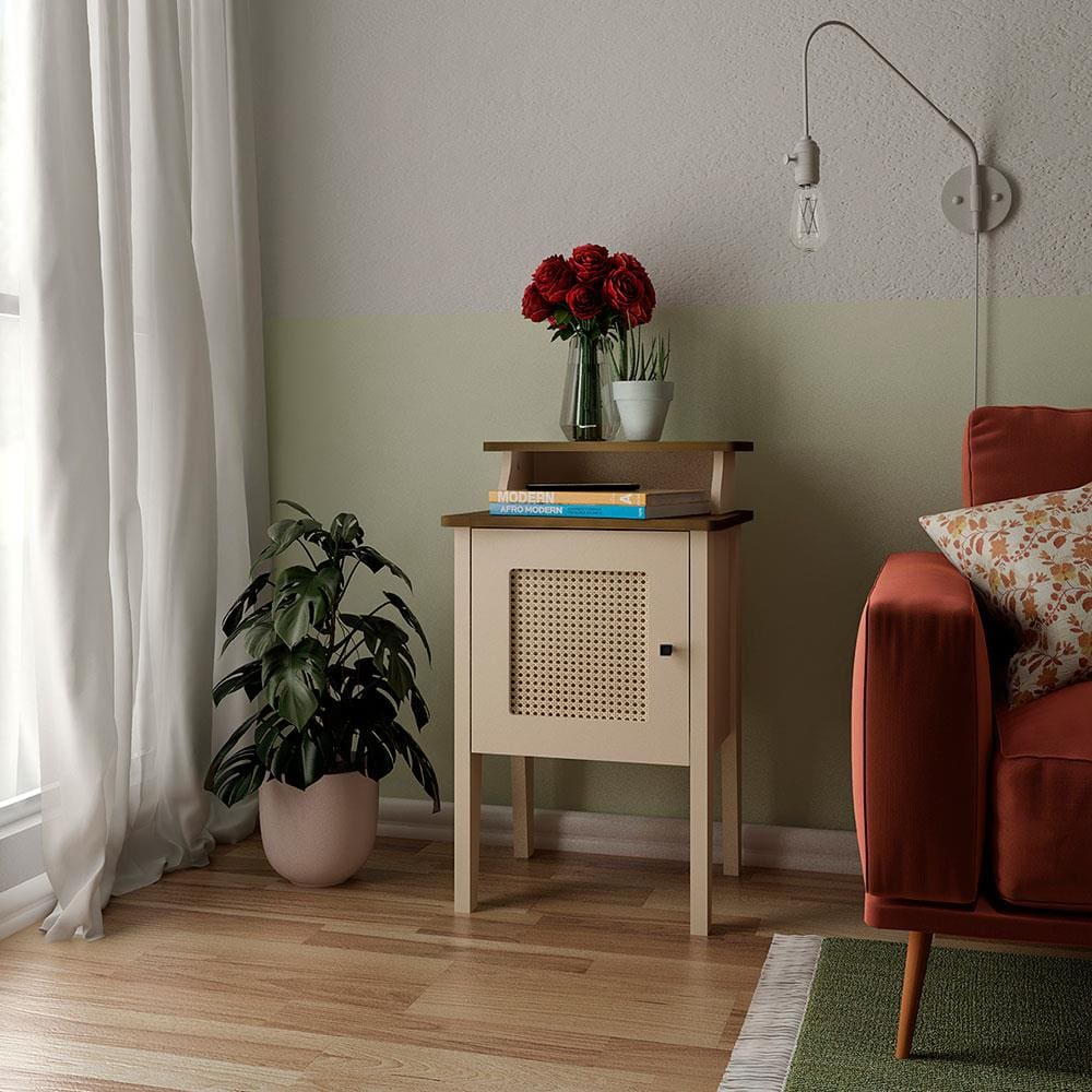 Mesa de Apoio Artely Charlotte com 1 Porta - Pinho/Off White