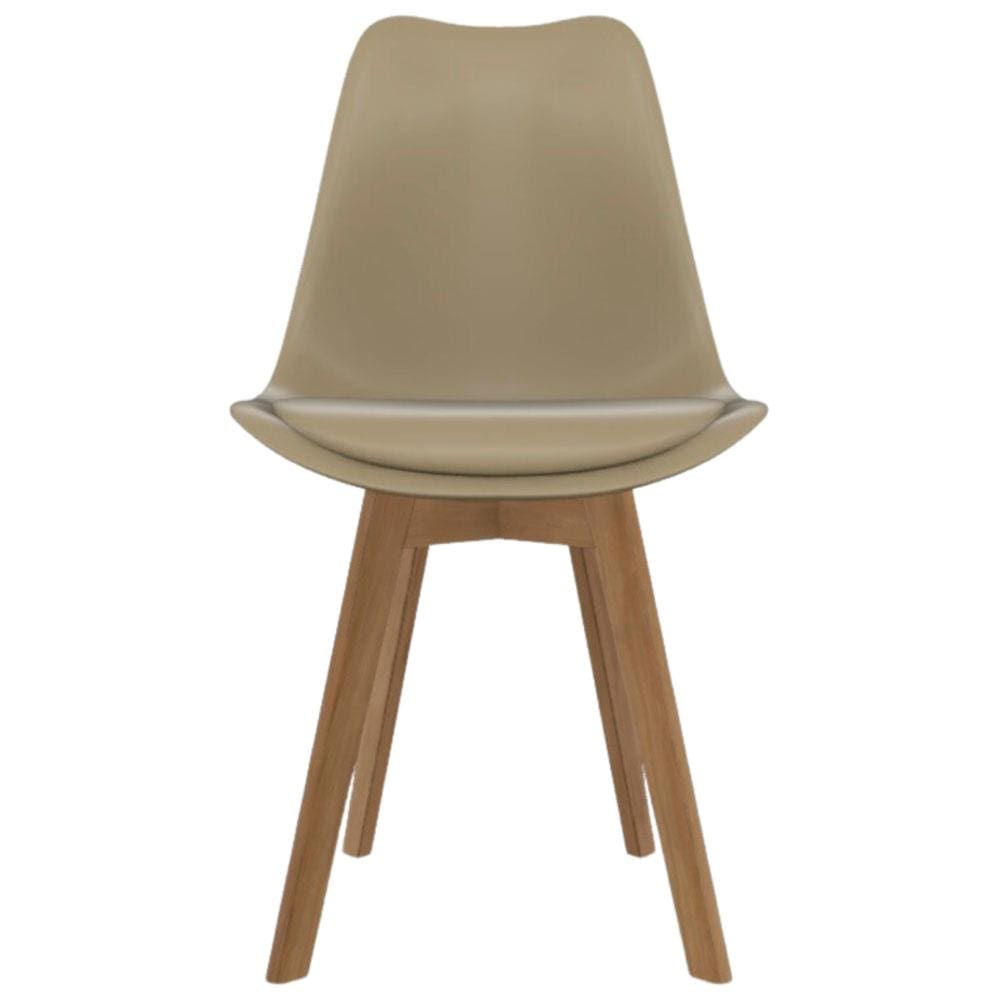 Cadeira de Jantar SeatCo Saarinen PP Wood com Assento Estofado e Revestimento em Courino - Nude