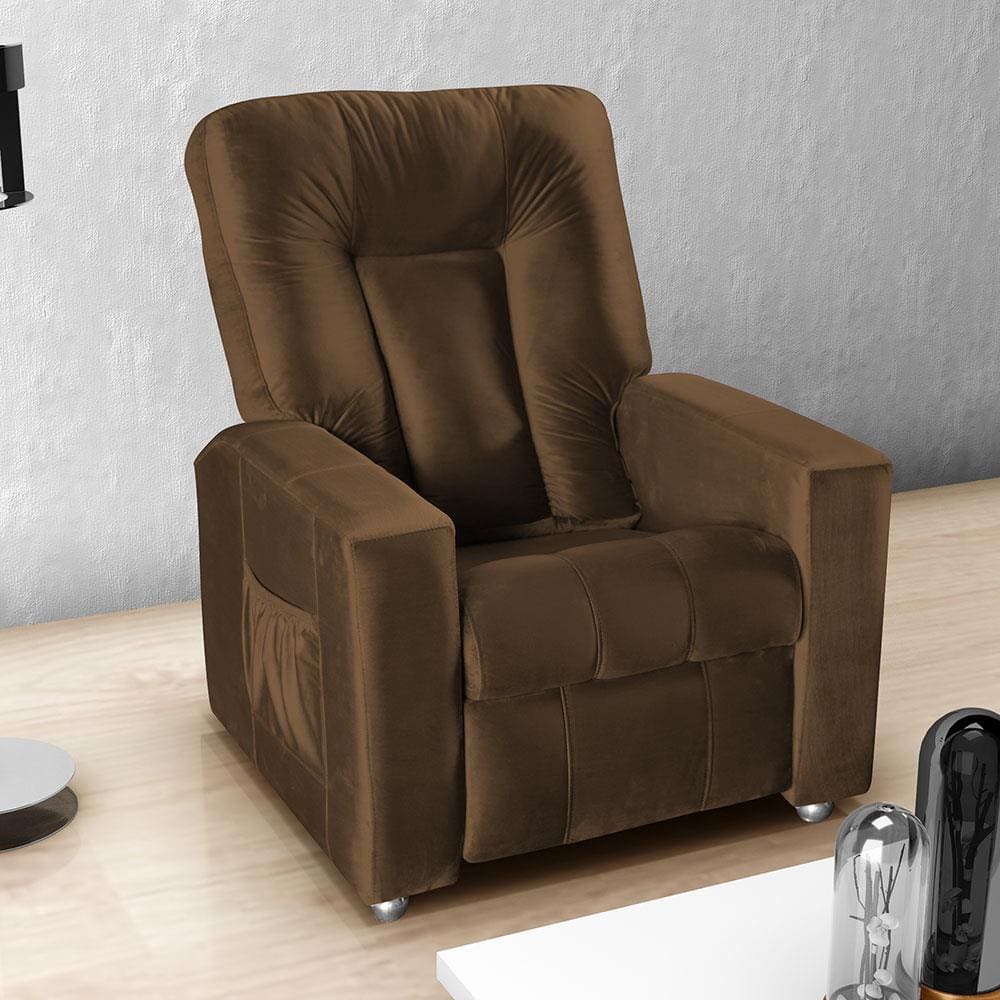 Poltrona Matrix MX5 Pallas com Encosto Reclinável e Apoio para os Pé, Revestida em Veludo - Marrom