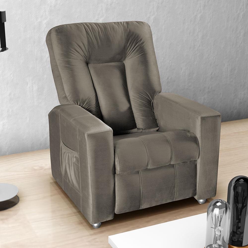 Poltrona Matrix MX5 Pallas com Encosto Reclinável e Apoio para os Pé, Revestida em Veludo - Capuccino