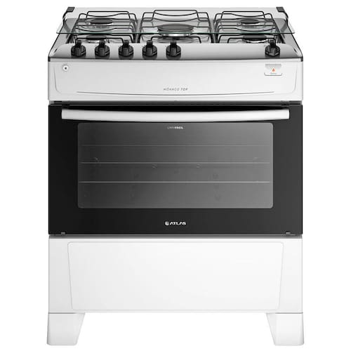 Fogão Atlas 5 Bocas Mônaco Top com Mesa de Inox e Acendimento Automático Bivolt – Branco