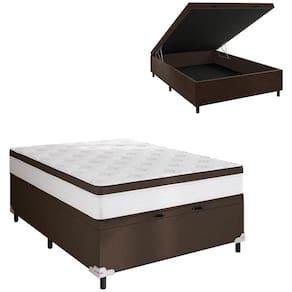 Cama Box de Casal Portobel Noah Ortopédico com Baú, Molas Ensacadas, EPS e Revestimento em Poliéster 70x138x188cm - Branco e Marrom