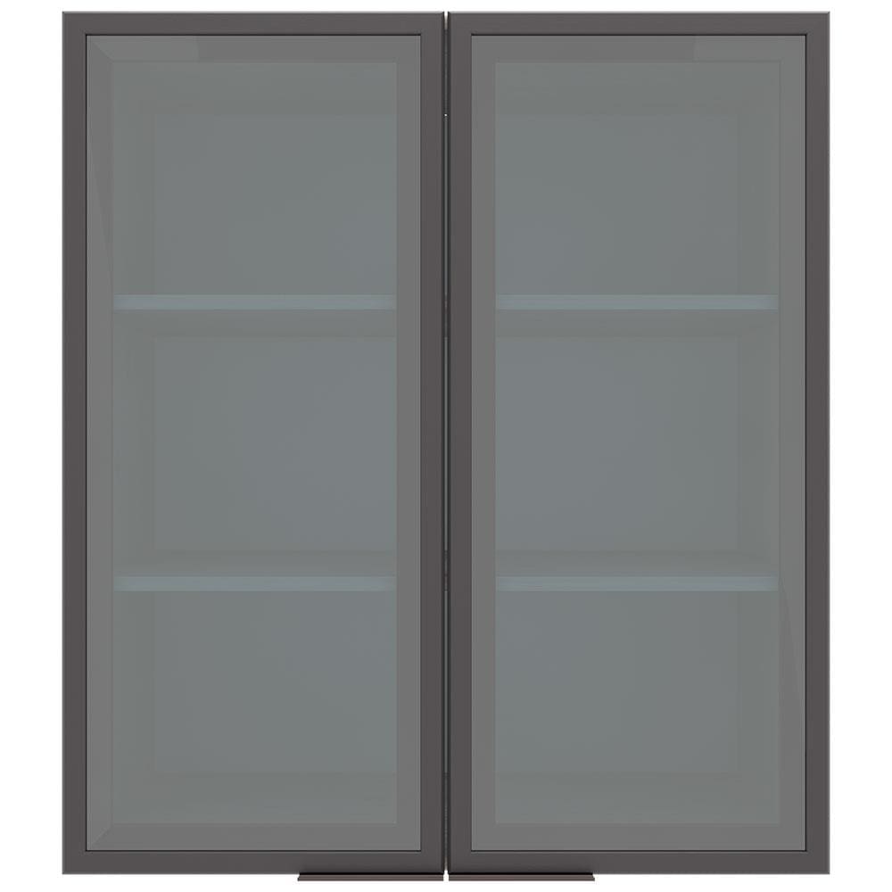 Armário Aéreo Bartira Cristal MDP 15mm com 2 Portas com Vidro e 2 Prateleiras - 80cm de largura - Freixo