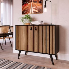Buffet de Sala de Jantar Genialflex Amber com 2 Portas e 1 Prateleira - 90,8cm de largura - Preto Fosco/Brise