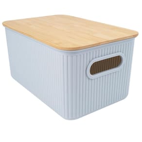 Cesta Retangular L'Hermitage com Tampa em Bambu e Alça 10x12x16cm - Cinza