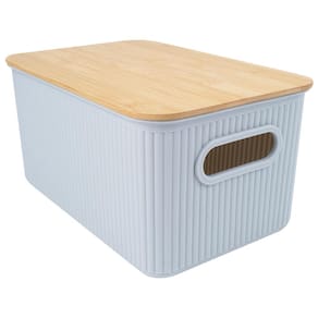 Cesta Retangular L'Hermitage com Tampa em Bambu e Alça 16 x 29 x 38 cm - Cinza