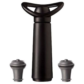 Conjunto Bomba a Vácuo Vacu Vin Wine Bar Pro em Aço Inox/ABS com com 2 Tampas - Preto