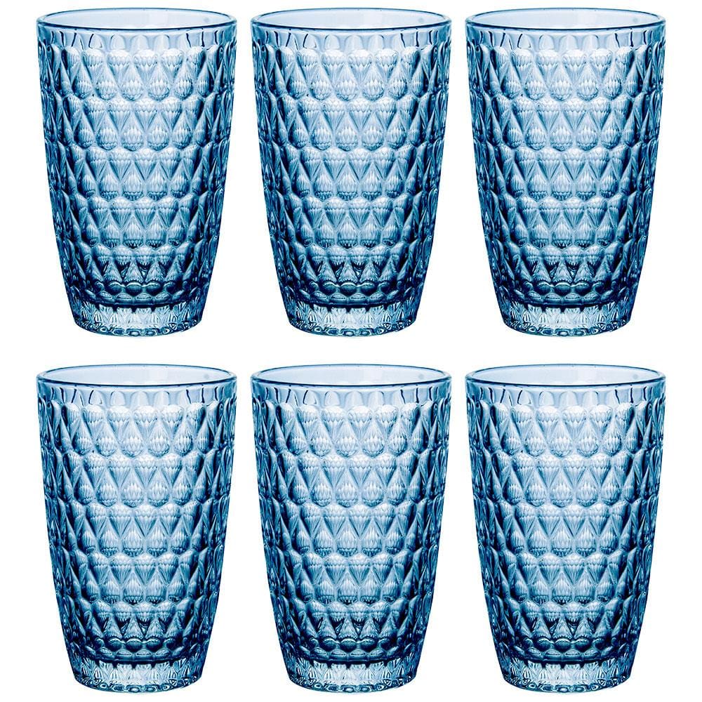 Conjunto de Copos L'Hermitage Amelie em Vidro Azul 355ml - 6 Peças