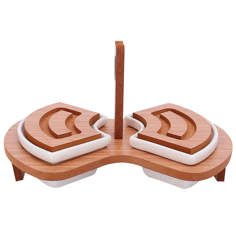 Conjunto Petisqueiras L'hermitage Santorini em Cerâmica com Suporte em MDF - 2 Peças