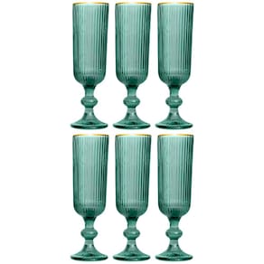 Conjunto de Taças L'Hermitage Cameratta em Vidro Verde com Borda Dourada 160ml - 6 Peças