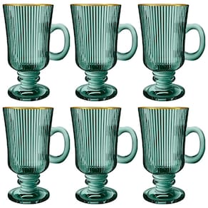 Conjunto com 6 Xícaras L'Hermitage Irish Coffee Cameratta em Vidro com Borda Dourada 230ml - Verde