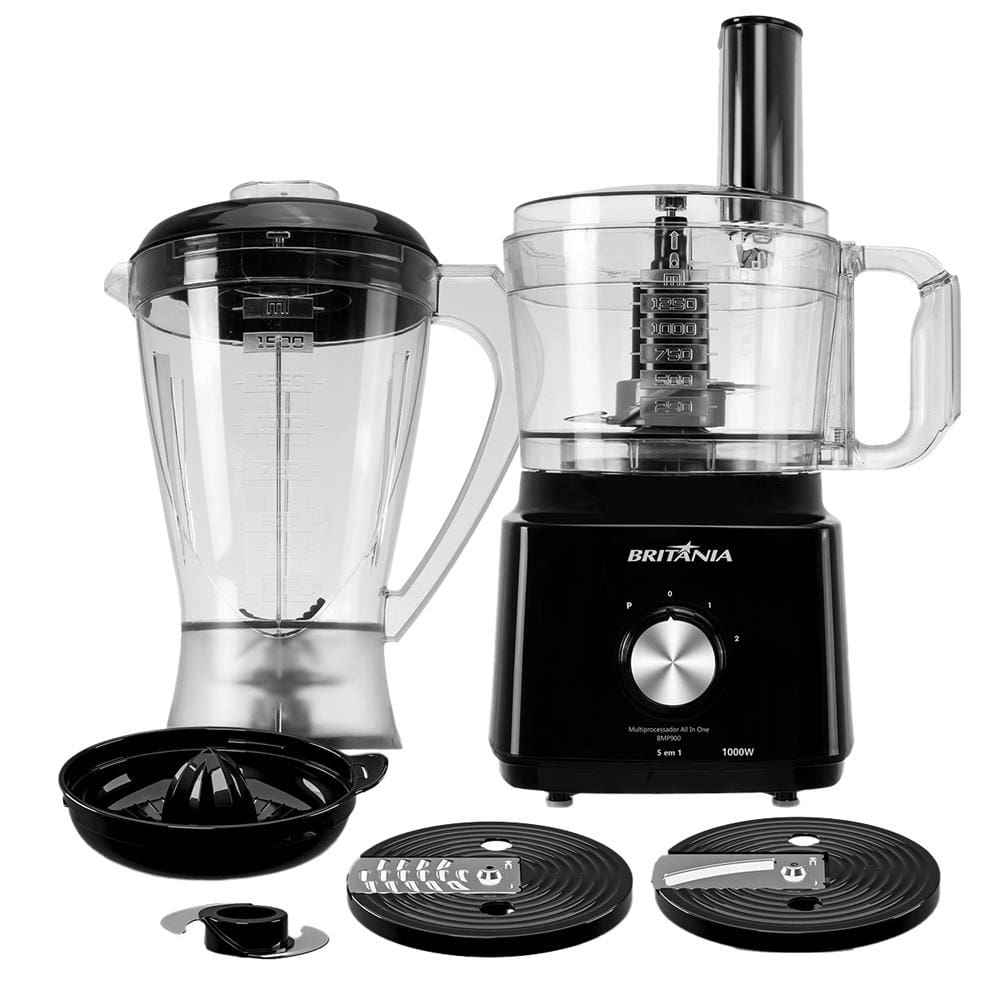 Multiprocessador de Alimentos Britânia Turbo 5 em 1 BMP900P com 2 Velocidades + Pulsar 1000W - Preto - 220V