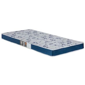 Colchão de Solteiro Design Colchões Plus Espuma D23 e Revestimento em Poliéster e Veludo 14x88x188cm - Azul/Branco Estampado