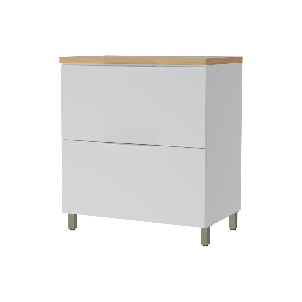 Balcão Nesher Marquesa em MDF 15mm com 1 Porta, 1 Gaveta e 1 Prateleira - 80cm de largura - Branco/Nature