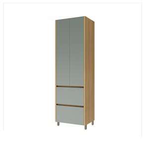 Paneleiro Nesher Rainha em MDF 15mm com 2 Portas, 2 Gavetas e 3 Prateleiras - 70cm de largura - Nature/Verde