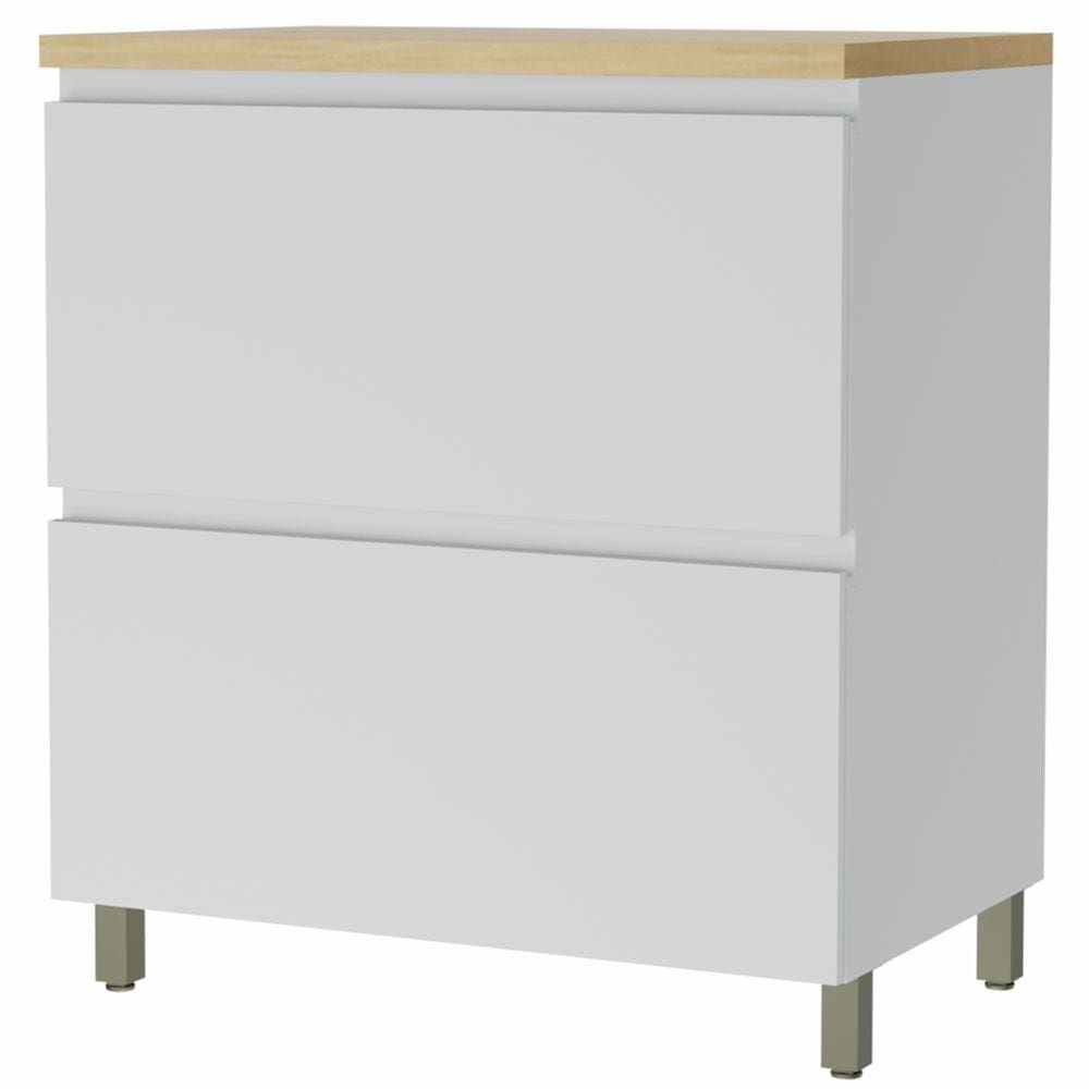 Balcão Nesher Rainha em MDF 15mm com 1 Porta, 1 Gaveta e 1 Prateleira - 80cm de largura - Branco/Nature