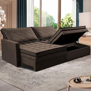 Sofá 3 Lugares Cama inBox Marselha com 180 cm de Largura, Retrátil, com Baú e Revestimento Suede Velusoft