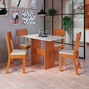 Mesa de Jantar Retangular Indekes Orquídea com 4 Cadeiras e Assento Estofado - Freijo/Off White