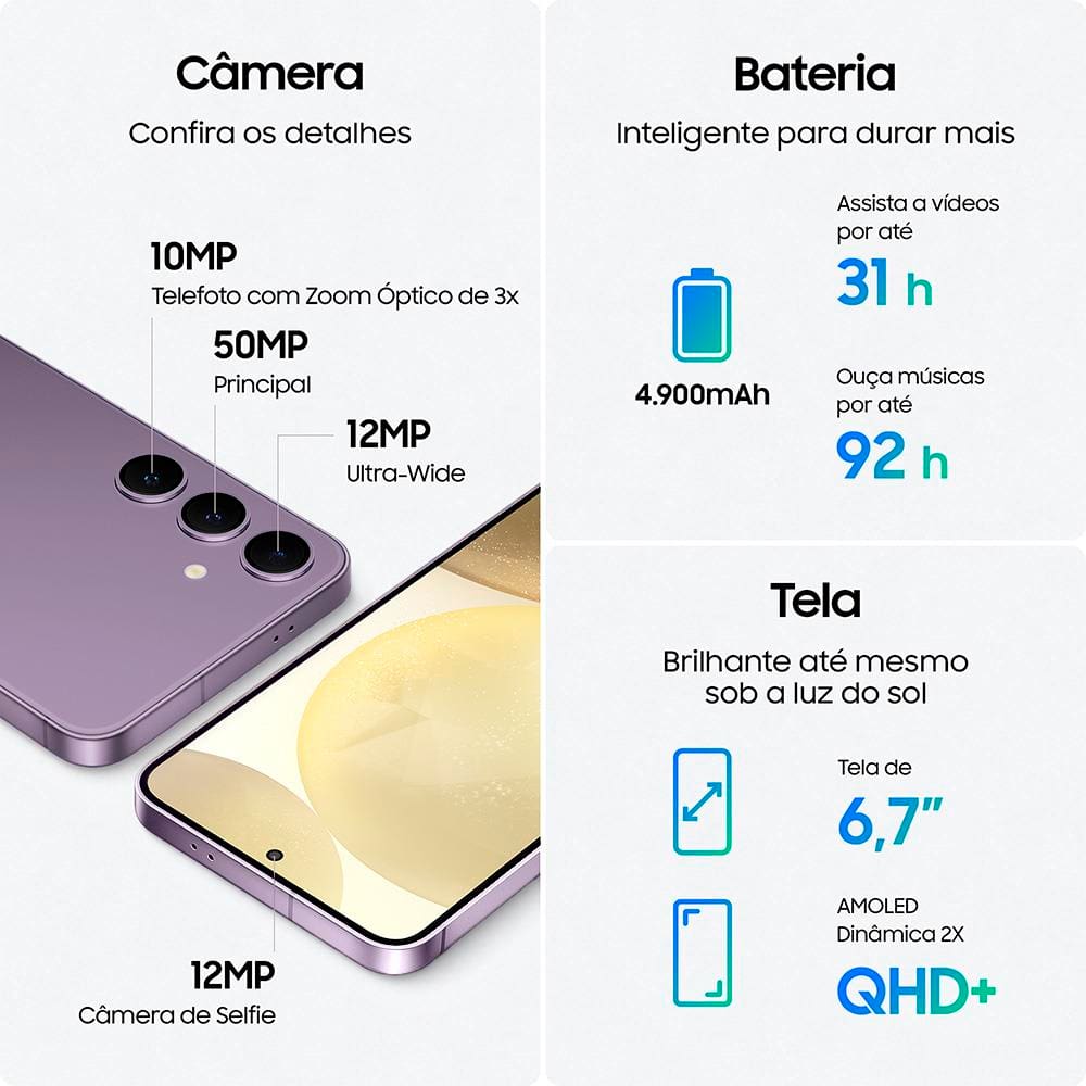 Smartphone Samsung Galaxy S24+ 5G Violeta | Casas Bahia