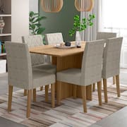 Mesa de Jantar Retangular Poliman Helo com 6 Cadeiras Revestidas em Suede - 160 cm de Largura