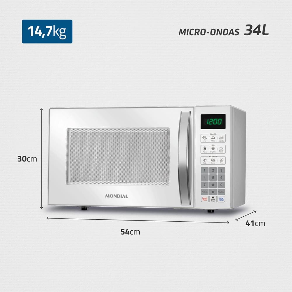 Micro-ondas Mondial MO-02-34-W com 10 Ajustes de Potência | Casas