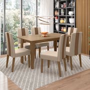 Mesa de Jantar Retangular Poliman Goya com 6 Cadeiras Revestidas em Suede