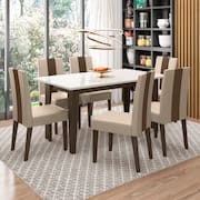 Mesa de Jantar Retangular Poliman Goya com Tampo de Vidro e 6 Cadeiras Revestidas em Suede
