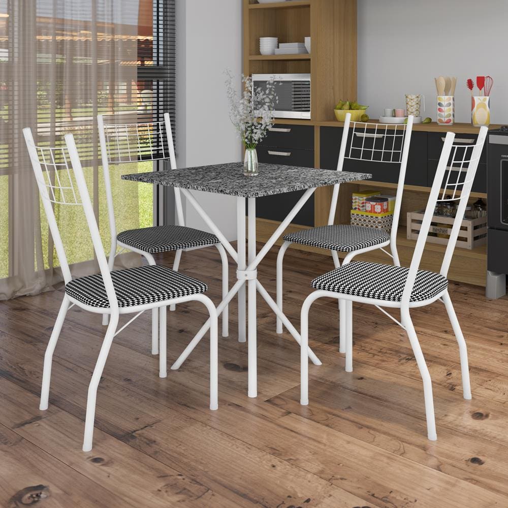 Mesa de Jantar de Granito Quadrada Fabone Brisa com 4 Cadeiras Estofadas - Branco