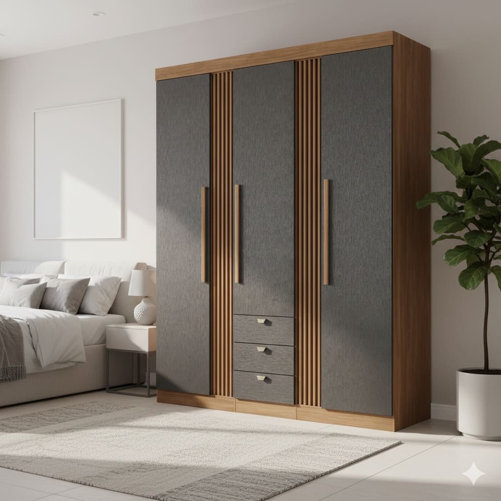 Guarda-Roupa Solteiro Santos Andirá Aurora 3 Portas de Bater 3 Gavetas Externas MDP - 173,4cm de Largura