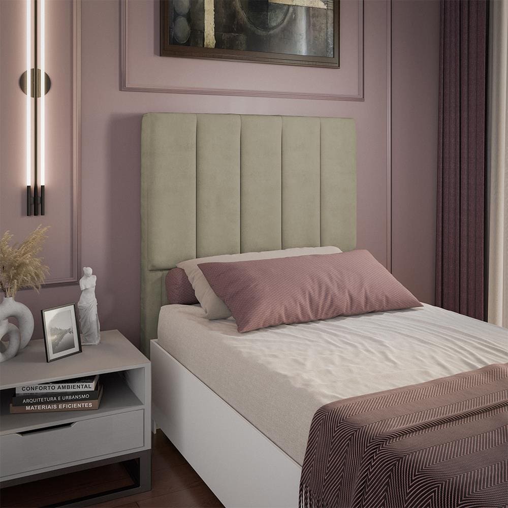 Cabeceira para Cama Box Solteiro Dobuê Veneza com Revestimento em Veludo - Camurça