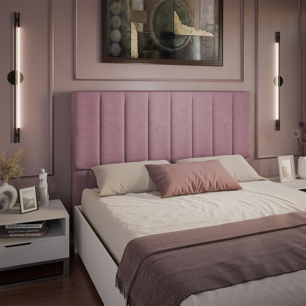 Cabeceira para Cama Box Queen Dobuê Veneza com Revestimento em Veludo - Rosê