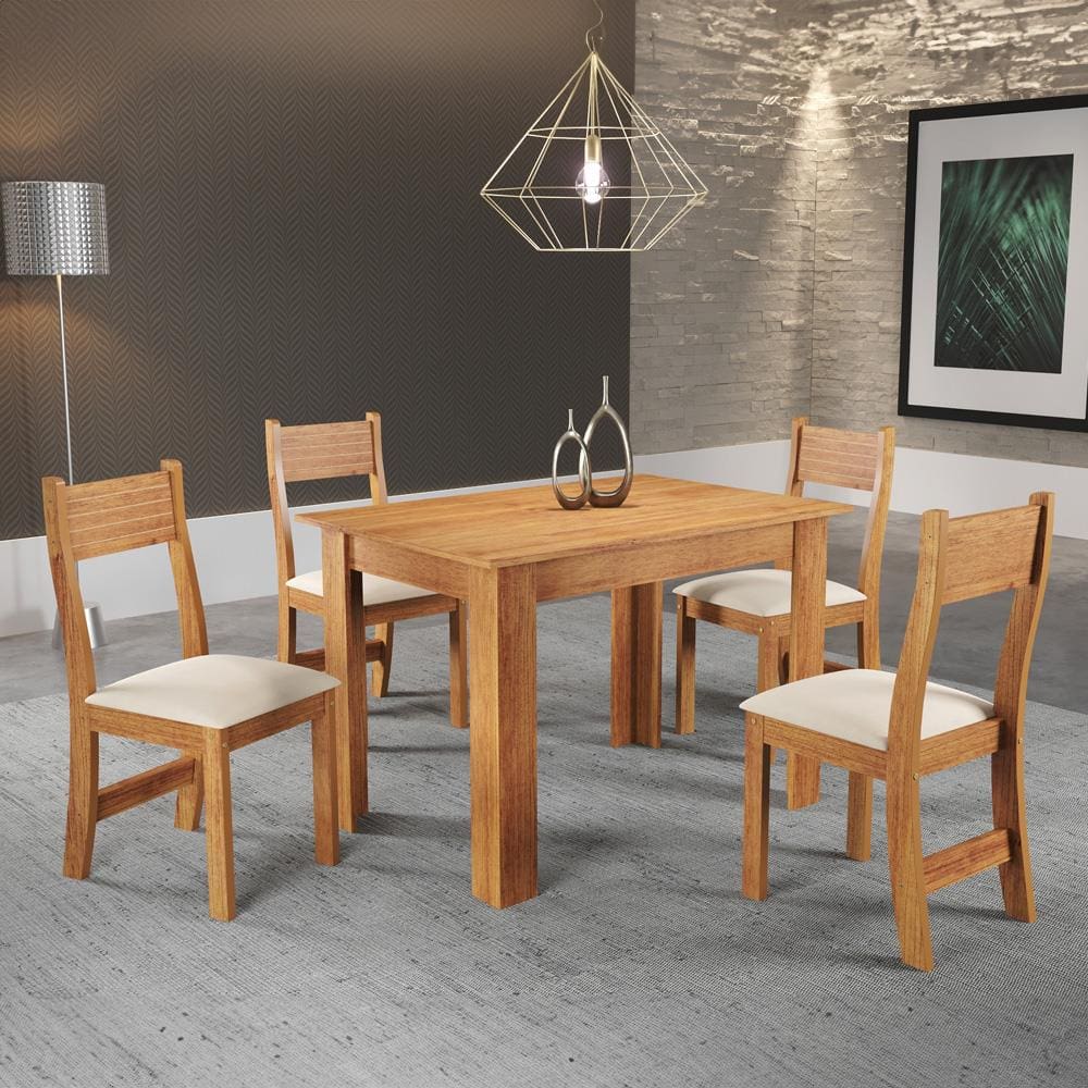 Mesa de Jantar Retangular Viero Tulipa com 4 Cadeiras Estofadas e Revestidas em Veludo