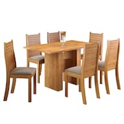 Mesa de Jantar Retangular Viero Carmen com 6 Cadeiras Estofadas e Revestidas em Veludo