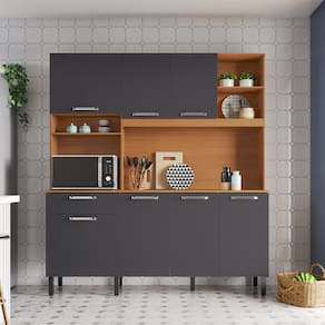 Kit Cozinha Lírio Itatiaia com 7 Portas, 1 Gaveta, 7 Prateleiras e Nicho – 180 cm de largura