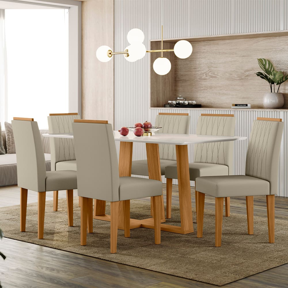 Mesa de Jantar Retangular New Ceval Amsterdam com 6 Cadeiras Estofadas e Revestidas