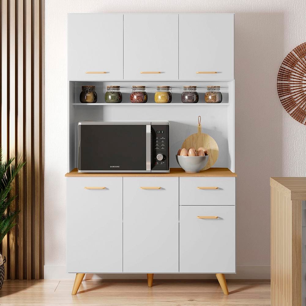 Cozinha Poliman Lívia com 6 Portas, 1 Gaveta e 2 Prateleiras - 110 cm de largura - Branco