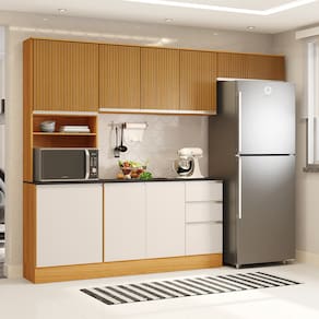 Cozinha Compacta Poliman Paris com 9 Portas, 2 Gavetas e 5 Prateleiras – 260 cm de largura