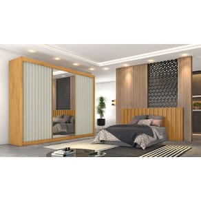 Guarda-Roupa Europa Grécia com espelho, 3 portas de correr, 6 gavetas e 12 prateleiras – 226 cm de largura