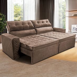 Sofá 3 Lugares Cama inBox Belém Retrátil e Reclinável Revestido em Suede Velusoft - 200cm de Largura