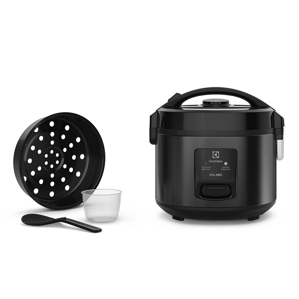 Panela de Arroz Elétrica Electrolux ERC10 Efficient 2 em 1 Visor Glass por Rita Lobo 7 Xícaras - Preto/Inox