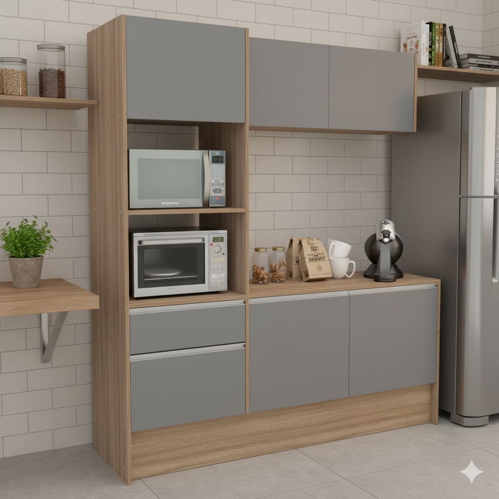 Cozinha Compacta Politorno Mov Evora 6 Portas 1 Gaveta 2 Nichos MDP - 182cm de Largura