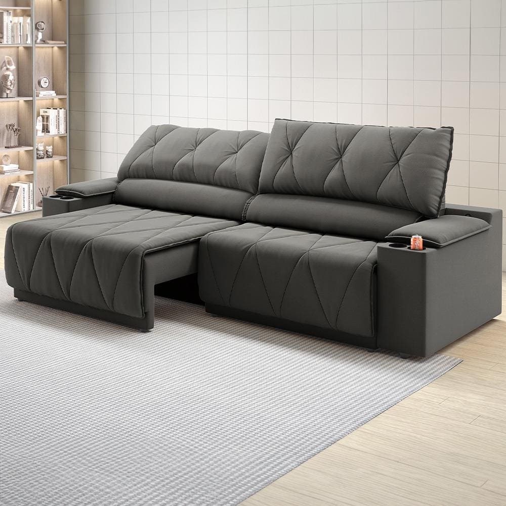 Sofá 3 Lugares DDS Glamour Retrátil/Reclinável com 230 cm de Largura e Revestido em Veludo Suede