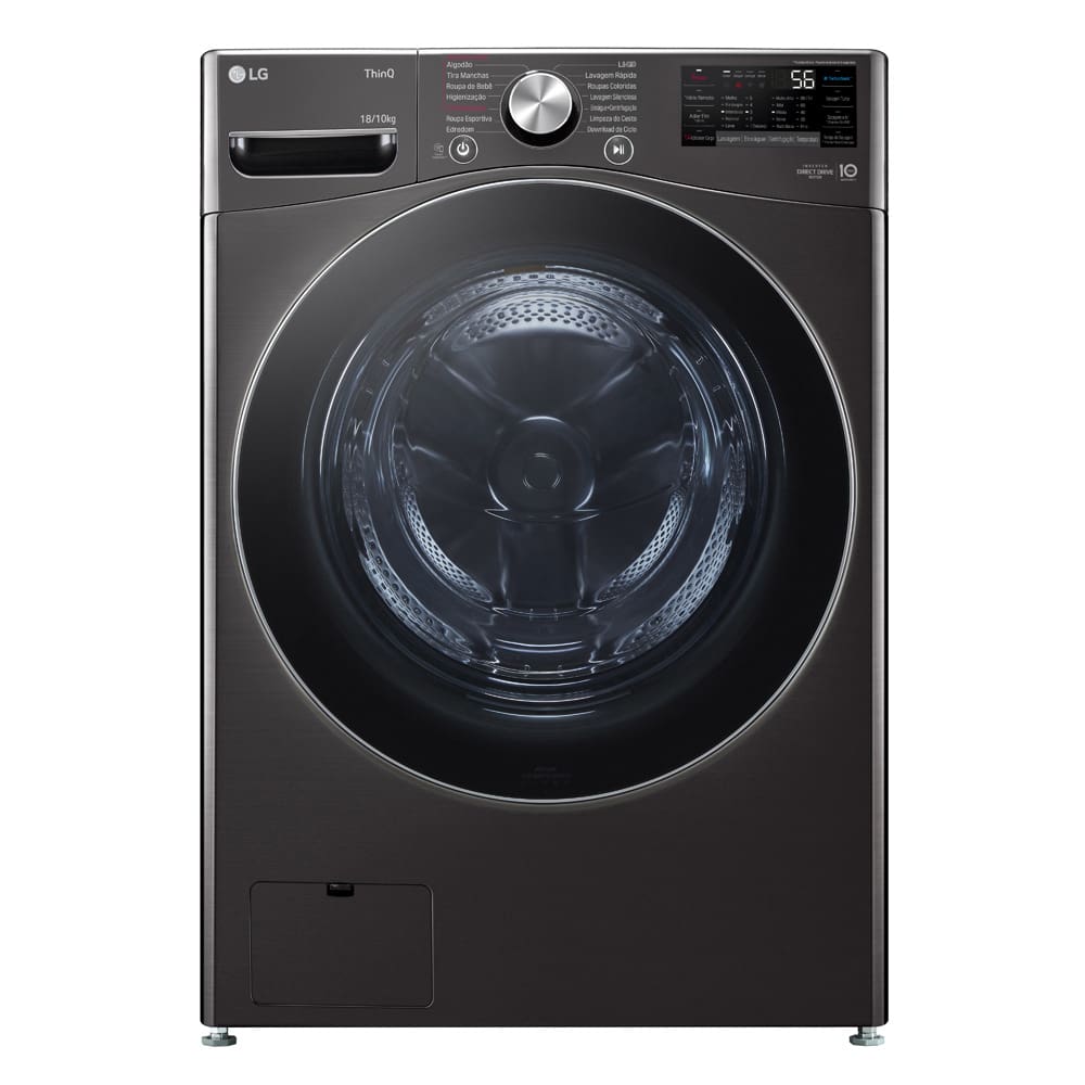 Lava e Seca LG 18Kg/10Kg com Inteligência Artificial AI DD™ e Wi-Fi WD18BV2S6B – Black Inox - 220V