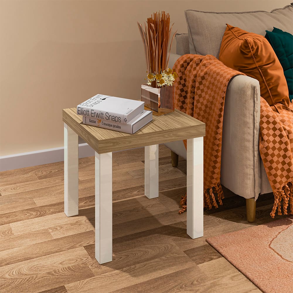 Mesa de Apoio Artely Up Quadrada - Carvalho e Off White